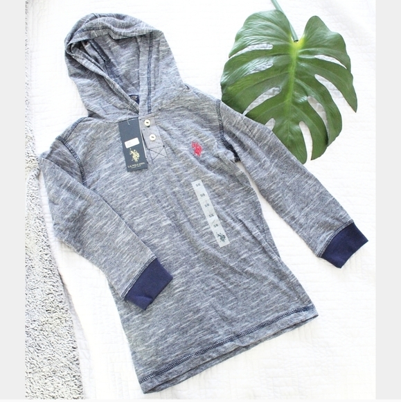 SALE! NWT US POLO ASSN NAVY HOODED SWEATER SIZE 5/6 - Picture 1 of 4